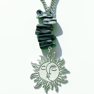 🆕 Lovers Sun and Moon with Large Black Obsidian Gemstones Pendant Necklace